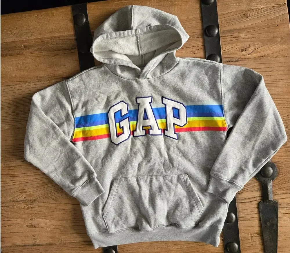 Gap Kids Rainbow Stripe Gray Hoodie sz XXL